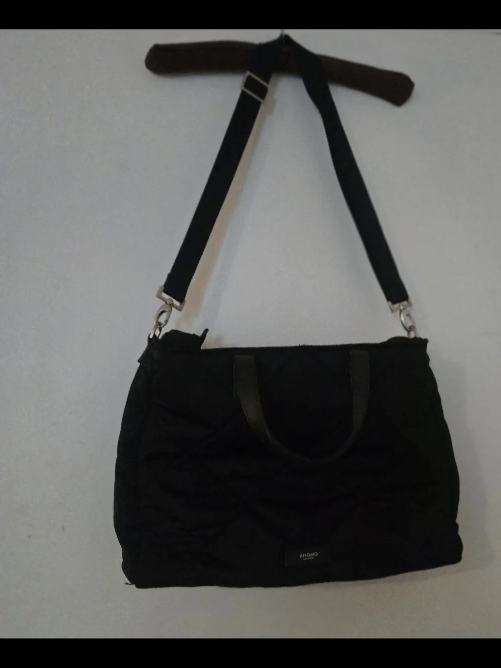 KNOMO Quilted Black Laptop Tote with Adjustable Strap